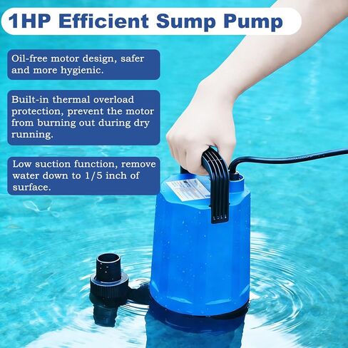 Sump Pump, 1 HP 4500 GPH Submersible Water Pump Utility Pump, Thermoplastic Electric Portable Water Transfer Pump for Swimming Pools Gardens Ponds Basements Window Wells, with 20 Feet Long Power Cord. in Saudi Arabia