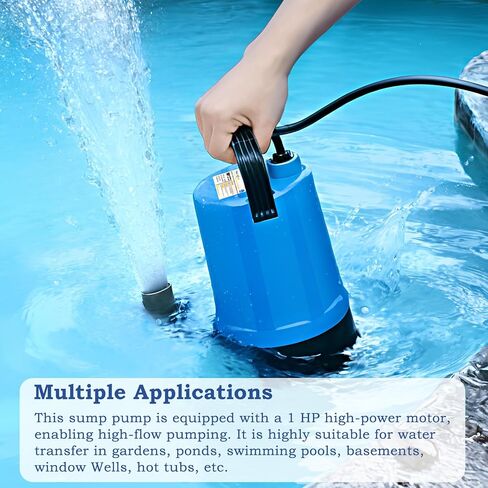 Sump Pump, 1 HP 4500 GPH Submersible Water Pump Utility Pump, Thermoplastic Electric Portable Water Transfer Pump for Swimming Pools Gardens Ponds Basements Window Wells, with 20 Feet Long Power Cord. in Saudi Arabia
