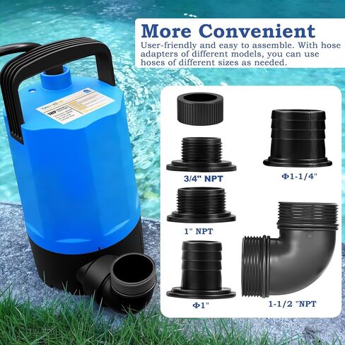 Sump Pump, 1 HP 4500 GPH Submersible Water Pump Utility Pump, Thermoplastic Electric Portable Water Transfer Pump for Swimming Pools Gardens Ponds Basements Window Wells, with 20 Feet Long Power Cord. in Saudi Arabia