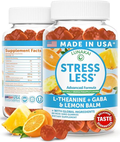 Lunakai USA Made Calm & Stress Relief Gummies – Delicious GABA + L-Theanine Calming Supplement for Adults & Kids – Natural Stress Support, 60ct in Kuwait