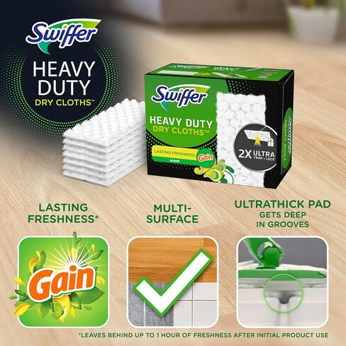 Swiffer Sweep + Mop, Dry Pads Refill, Floor Cleaner for Dirt, Dust, Hair, Cleaning Cloths for Mopping Home, Bathroom, Kitchen, All Purpose Multi-Surface Floor Wipes, Heavy Duty, Gain, 40ct in Kuwait