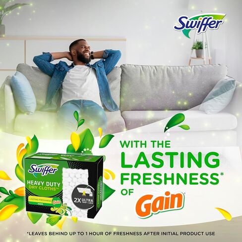 Swiffer Sweep + Mop, Dry Pads Refill, Floor Cleaner for Dirt, Dust, Hair, Cleaning Cloths for Mopping Home, Bathroom, Kitchen, All Purpose Multi-Surface Floor Wipes, Heavy Duty, Gain, 40ct in Kuwait