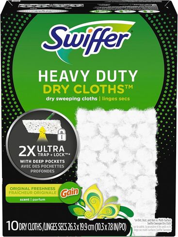 Swiffer Sweep + Mop, Dry Pads Refill, Floor Cleaner for Dirt, Dust, Hair, Cleaning Cloths for Mopping Home, Bathroom, Kitchen, All Purpose Multi-Surface Floor Wipes, Heavy Duty, Gain, 40ct in Kuwait