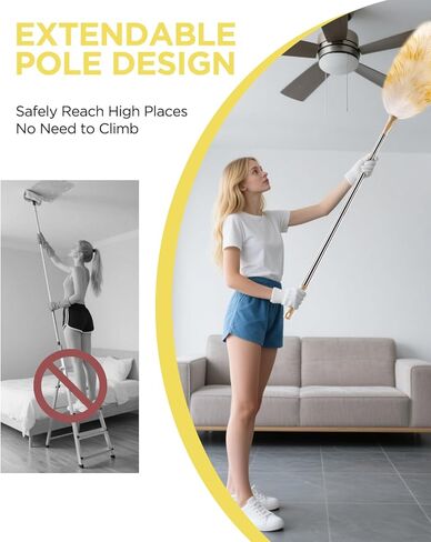 Extendable Lambswool Duster 30-100 Inch, Stainless Steel Long Handle Duster, Natural Feather Duster for Cleaning High Ceilings, Fans, Bookshelves, Interior, Cars, Brown in Saudi Arabia