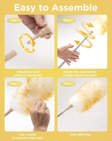 Extendable Lambswool Duster 30-100 Inch, Stainless Steel Long Handle Duster, Natural Feather Duster for Cleaning High Ceilings, Fans, Bookshelves, Interior, Cars, Brown in Saudi Arabia