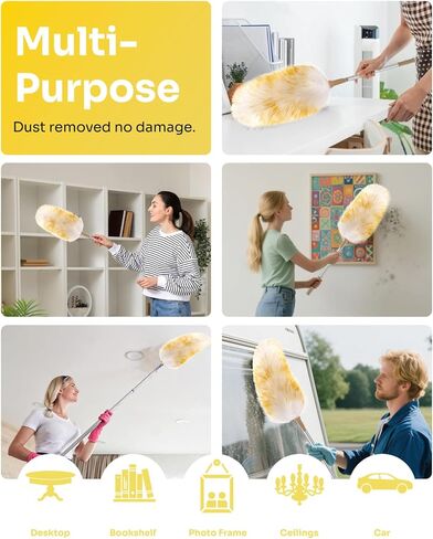 Extendable Lambswool Duster 30-100 Inch, Stainless Steel Long Handle Duster, Natural Feather Duster for Cleaning High Ceilings, Fans, Bookshelves, Interior, Cars, Brown in Saudi Arabia
