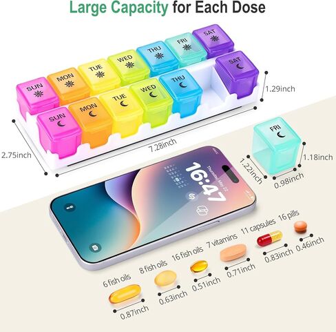 منظم حبوب منع الحمل المغناطيسي من Zentiky للثلاجة - منظم حبوب منع الحمل صباحًا ومساءً مرتين في اليوم، منظم حبوب دواء أسبوعي مغناطيسي لمدة 7 أيام للمكملات اليومية والفيتامينات والأدوية in Kuwait