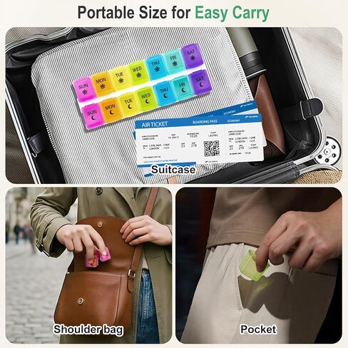 منظم حبوب منع الحمل المغناطيسي من Zentiky للثلاجة - منظم حبوب منع الحمل صباحًا ومساءً مرتين في اليوم، منظم حبوب دواء أسبوعي مغناطيسي لمدة 7 أيام للمكملات اليومية والفيتامينات والأدوية in Kuwait