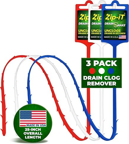 مزيل انسداد تصريف الشعر من زيب إت، أداة فك الانسداد مقاس 63.5 سم للاستحمام والحوض والمغسلة في ثوانٍ، قابلة لإعادة الاستخدام، مرنة، غير سامة، ثعبان تصريف (3 عبوات) in Kuwait