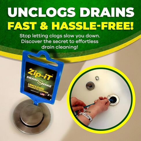 مزيل انسداد تصريف الشعر من زيب إت، أداة فك الانسداد مقاس 63.5 سم للاستحمام والحوض والمغسلة في ثوانٍ، قابلة لإعادة الاستخدام، مرنة، غير سامة، ثعبان تصريف (3 عبوات) in Kuwait