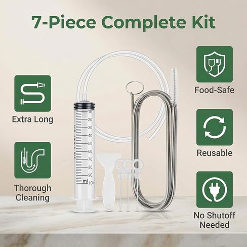 MUAECH 7-Piece Refrigerator Drain Hole Cleaner Kit, 60in Flexible Fridge Drain Cleaning Brush & Hose Set with Syringe, Plungers and Shovel for Unclogging Fridge Water Line & Dispenser in Saudi Arabia