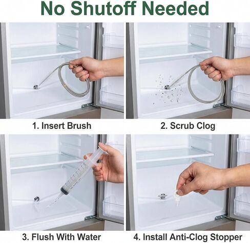 MUAECH 7-Piece Refrigerator Drain Hole Cleaner Kit, 60in Flexible Fridge Drain Cleaning Brush & Hose Set with Syringe, Plungers and Shovel for Unclogging Fridge Water Line & Dispenser in Saudi Arabia
