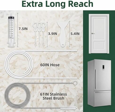 MUAECH 7-Piece Refrigerator Drain Hole Cleaner Kit, 60in Flexible Fridge Drain Cleaning Brush & Hose Set with Syringe, Plungers and Shovel for Unclogging Fridge Water Line & Dispenser in Saudi Arabia