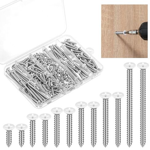 120Pcs #8 Flat Head Wood Screws, 1",3/4",1/2",2",1-1/2",1-1/4" White Wood Screws Assortment Kit for 3.6mm-3.8mm Holes in Kuwait