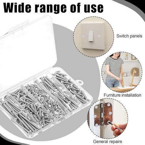 120Pcs #8 Flat Head Wood Screws, 1",3/4",1/2",2",1-1/2",1-1/4" White Wood Screws Assortment Kit for 3.6mm-3.8mm Holes in Kuwait