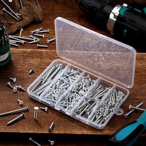 120Pcs #8 Flat Head Wood Screws, 1",3/4",1/2",2",1-1/2",1-1/4" White Wood Screws Assortment Kit for 3.6mm-3.8mm Holes in Kuwait
