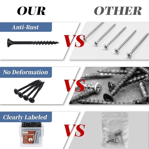 Deck Screws 2 Inch, 400PCS Exterior Wood Screws, #8 x 2 Fence Construction Screws, Torx Head, Rust Resistant Epoxy Coated, T25 Bits Included, Black in Kuwait