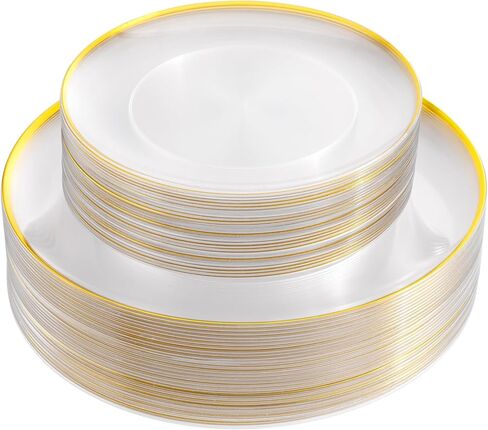 LIYH 60 Pcs Pink Plastic Plates with Gold Pink Plates Disposable Plate Includes 30 Dinner 10.25" and 30 Dessert Plate 7.5" for Baby Shower,Weddings,Parties,Birthday,Mothers Day in Saudi Arabia