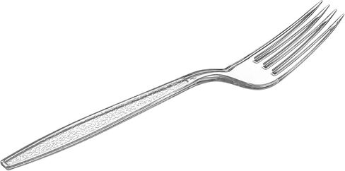 GUSTO [300 Pack] شوكات بلاستيكية شفافة ثقيلة الوزن بتصميم منقوش - أواني بلاستيكية متينة للاستعمال مرة واحدة للحفلات وحفلات الزفاف والمناسبات (عبوة مريحة سابقًا) in Kuwait