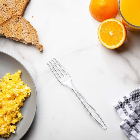 GUSTO [300 Pack] شوكات بلاستيكية شفافة ثقيلة الوزن بتصميم منقوش - أواني بلاستيكية متينة للاستعمال مرة واحدة للحفلات وحفلات الزفاف والمناسبات (عبوة مريحة سابقًا) in Kuwait