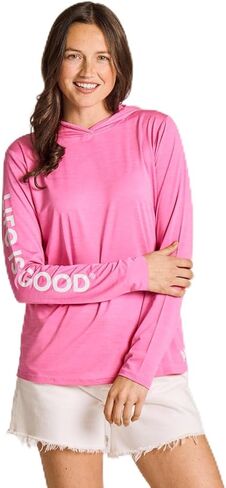 Life is Good. Women's Long Sleeve Sun Crusher Hoodie, Watermelon Pink in Saudi Arabia