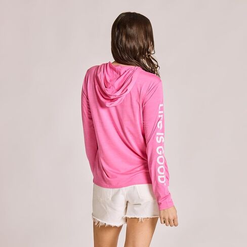 Life is Good. Women's Long Sleeve Sun Crusher Hoodie, Watermelon Pink in Saudi Arabia