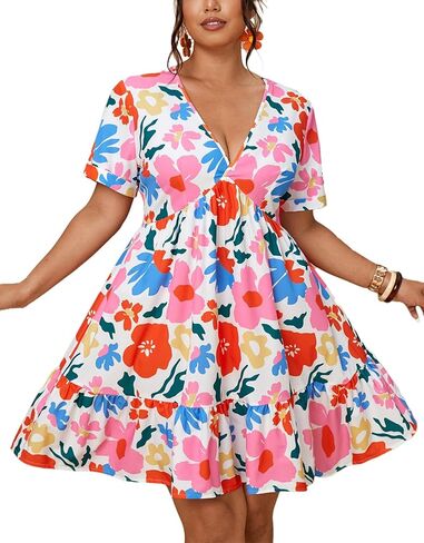 فساتين صيفية بمقاسات كبيرة للنساء فستان كاجوال بأكمام قصيرة على شكل حرف A متوسط ​​الطول in Kuwait