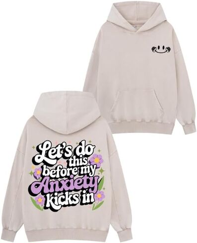 IRON PANDA Cotton Hoodies for Women-Let's do this before my anxiety kicks in Printed Washed Gym Hoodie-Unisex Oversized in Saudi Arabia