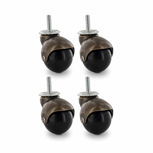 1-1/2" Diameter Antique Brass Swivel Hooded PVC Ball Caster 5/16-18 x 1" Threaded Stem 4 Pack in Saudi Arabia