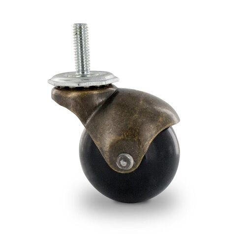 1-1/2" Diameter Antique Brass Swivel Hooded PVC Ball Caster 5/16-18 x 1" Threaded Stem 4 Pack in Saudi Arabia