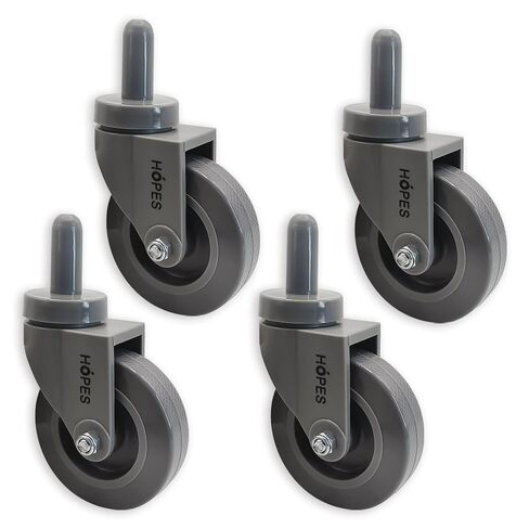 HOPES Utility Cart Caster Wheels Set of 4, Rubber Swivel Casters with 7/16" Grip Ring Stem and 19/32" Sleeves, Smooth Rolling Caster for Mop Bucket & Cleaning Carts (7/16inch-brake, 3inch-440lbs) in Saudi Arabia