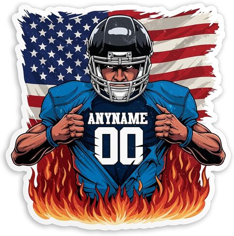 Custom Football Player Sticker Personalized Name Number American Flag Football Waterproof UV DTF Transfer Vinyl Stickers Laptop Water Bottle Cars Decal Decor Gifts in Saudi Arabia