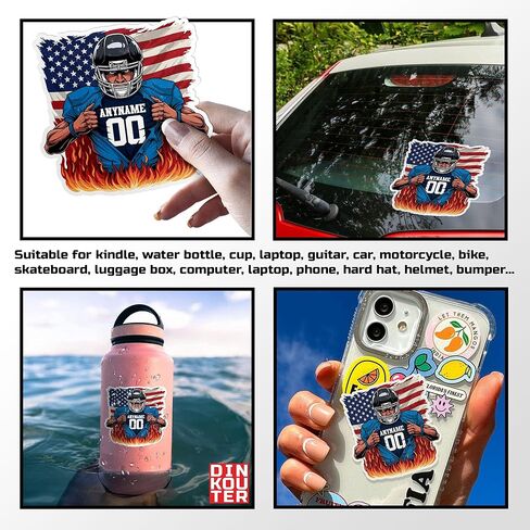 Custom Football Player Sticker Personalized Name Number American Flag Football Waterproof UV DTF Transfer Vinyl Stickers Laptop Water Bottle Cars Decal Decor Gifts in Saudi Arabia