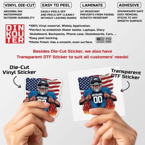 Custom Football Player Sticker Personalized Name Number American Flag Football Waterproof UV DTF Transfer Vinyl Stickers Laptop Water Bottle Cars Decal Decor Gifts in Saudi Arabia