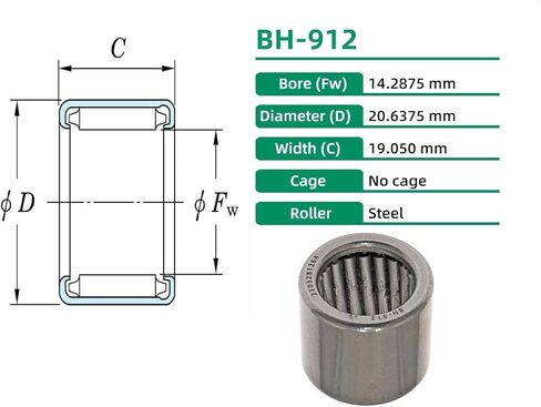 2pcs BH-912 Needle Roller Bearing Full Complement Drawn Cup Open 9/16inch ID 13/16inch OD 3/4inch Width in Saudi Arabia