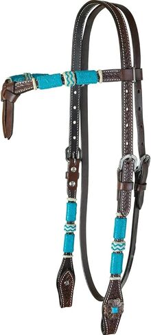 Circle Y Turquoise Round Up Futurity Durable Versatile Western Horse Size Double Leather Ply Browband Headstall with Adjustable Strap | 36" - 43" Headstall Working Length in Saudi Arabia