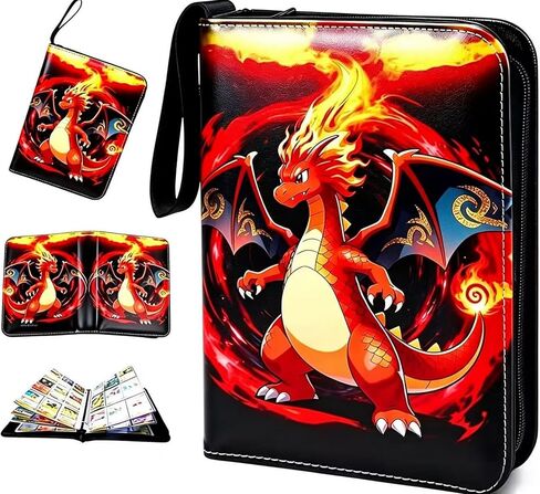 Trading Card Binder 400 Cards, 50 Removable 4-Pocket Pages, Zippered PU Leather for MTG/Sports/TCG, 3-Ring Expandable, Bold Fire Cover (Enhanced Durability Edition) in Saudi Arabia