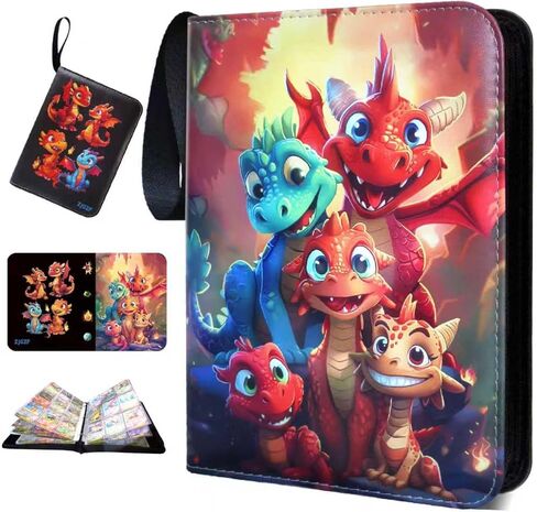 Trading Card Binder 400 Cards, 50 Removable 4-Pocket Pages, Zippered PU Leather for MTG/Sports/TCG, 3-Ring Expandable, Bold Fire Cover (Enhanced Durability Edition) in Saudi Arabia