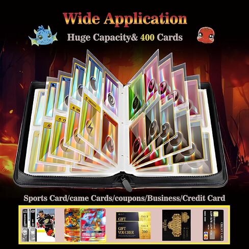 Trading Card Binder 400 Cards, 50 Removable 4-Pocket Pages, Zippered PU Leather for MTG/Sports/TCG, 3-Ring Expandable, Bold Fire Cover (Enhanced Durability Edition) in Saudi Arabia