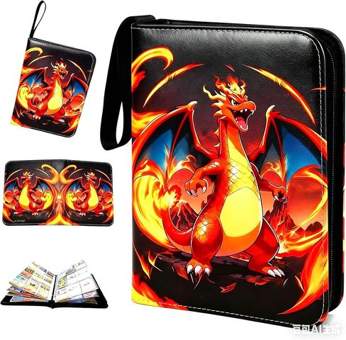 Trading Card Binder 400 Cards, 50 Removable 4-Pocket Pages, Zippered PU Leather for MTG/Sports/TCG, 3-Ring Expandable, Bold Fire Cover (Enhanced Durability Edition) in Saudi Arabia