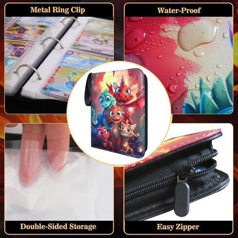 Trading Card Binder 400 Cards, 50 Removable 4-Pocket Pages, Zippered PU Leather for MTG/Sports/TCG, 3-Ring Expandable, Bold Fire Cover (Enhanced Durability Edition) in Saudi Arabia