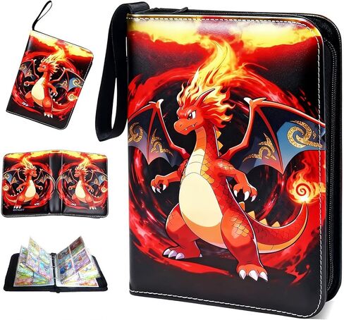 Trading Card Binder 400 Cards, 50 Removable 4-Pocket Pages, Zippered PU Leather for MTG/Sports/TCG, 3-Ring Expandable, Bold Fire Cover (Enhanced Durability Edition) in Saudi Arabia