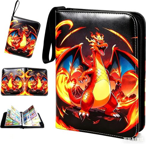 Trading Card Binder 400 Cards, 50 Removable 4-Pocket Pages, Zippered PU Leather for MTG/Sports/TCG, 3-Ring Expandable, Bold Fire Cover (Enhanced Durability Edition) in Saudi Arabia