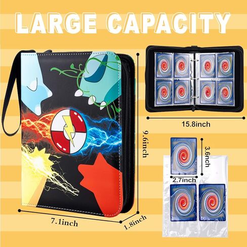Trading Card Binder 4 Pocket, Card Binder 400 Pockets Card Book Holder with 50 Removable Sleeves, PU material and waterproof,Portable Collectible Game Card Albums Gifts for Boys and Girls in Saudi Arabia