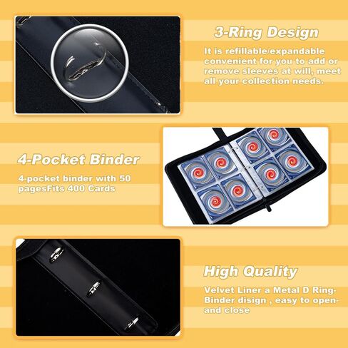 Trading Card Binder 4 Pocket, Card Binder 400 Pockets Card Book Holder with 50 Removable Sleeves, PU material and waterproof,Portable Collectible Game Card Albums Gifts for Boys and Girls in Saudi Arabia