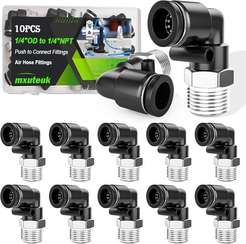 mxuteuk 1/4" NPT to 1/4"OD Push to Connect Fittings, Quick Connect Air Hose Fittings,Elbow Pneumatic Fittings(10PCS) in Saudi Arabia