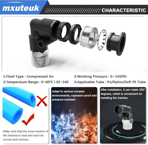 mxuteuk 1/4" NPT to 1/4"OD Push to Connect Fittings, Quick Connect Air Hose Fittings,Elbow Pneumatic Fittings(10PCS) in Saudi Arabia