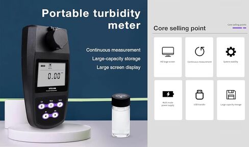 محلل قياس التعكر الرقمي المحمول مع حلول معايير المعايرة 0.02 10.00 200 500 1000 نطاق واجهة USB NTU 0 ~ 1100NTU/FNU 0 ~ 275EBC 0 ~ 9999ASBC وظيفة التخزين in Kuwait