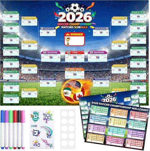 WUPIOS 2026 World Cup Schedule Poster Large Schedule Poster 40.5"×28.7", 2PCS World Cup Tournament Wall Chart & Markers, Football Poster 2026 World Cup Merchandise for Soccer Fans Gifts Party Decor in Saudi Arabia