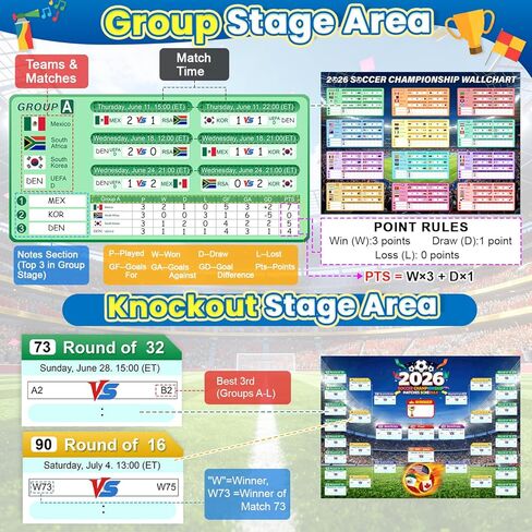 WUPIOS 2026 World Cup Schedule Poster Large Schedule Poster 40.5"×28.7", 2PCS World Cup Tournament Wall Chart & Markers, Football Poster 2026 World Cup Merchandise for Soccer Fans Gifts Party Decor in Saudi Arabia
